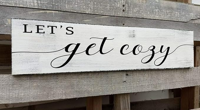 Let's Get Cozy Sign, Farmhouse Bedroom Wall Art Decor,Plaque Decorations Wood Sign for Housewarming Gift (Let's Get Cozy) 4x16 Inch