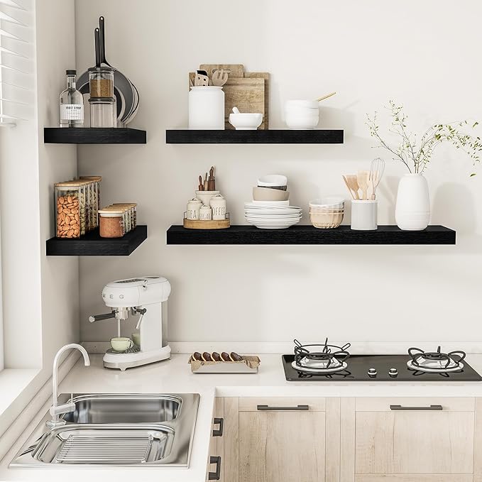 Black Floating Shelves for Wall 36 Inches Long, 12" Deep Wall Shelves 2" Thick, Heavy Duty Shelf for Bedroom, Bathroom, Living Room, Kitchen, Office, Home Decor, Modern Shelf Set of 2, 36" X 12" X 2"