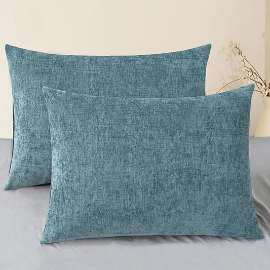CaliTime Throw Pillow Covers Decorative 20 X 26 Inches Pack of 2 Cozy Chenille Standard Pillow Shams Cases for Couch Sofa Bed Living Room Home Smoke Blue
