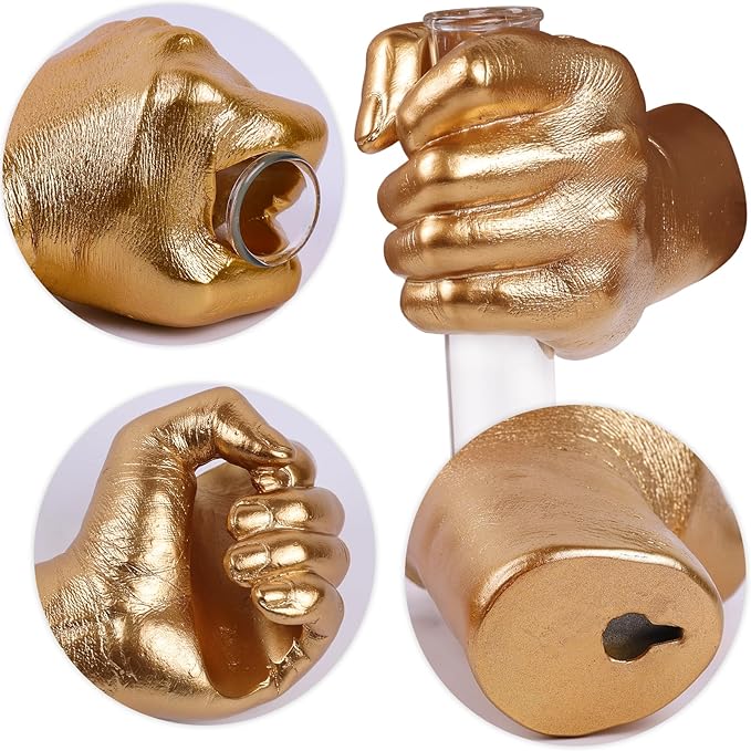 Gold Wall Sculptures, Hand Vases Home Decor, Wall Mount Art Sculpture, Unique Wall Art Statue, Funky Flower Vase Decorations, Modern Eclectic Hanging Decor,Glass Test Tube Vase