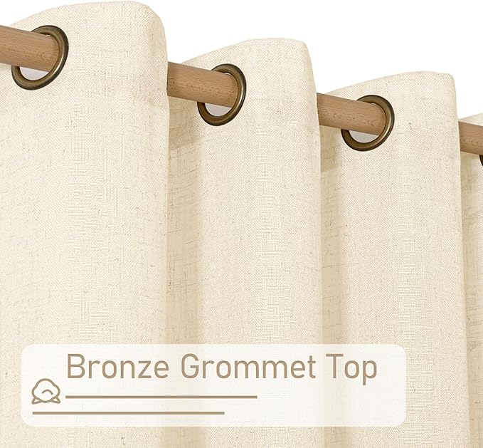 LAMIT Linen Curtains 84 Inches Long for Living Room, Bronze Grommet Linen Light Filtering Window Treatments Semi Sheer Modern Drapes for Bedroom,2 Panels Set 60 x 84 Inch, Beige