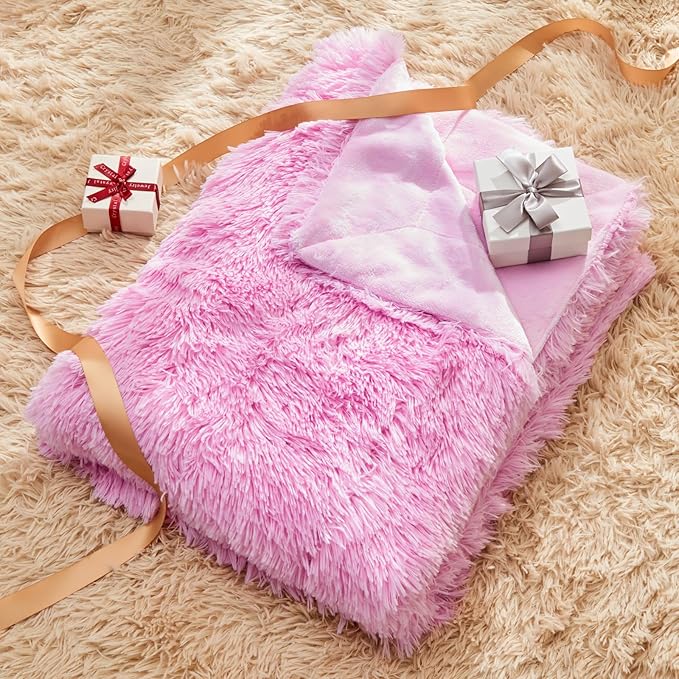 GONAAP Fuzzy Faux Fur Throw Blanket Light Pink Super Soft Cozy Plush Fuzzy Shaggy Blanket for Couch Sofa Bed (Light Pink, Throw(50"x60"))