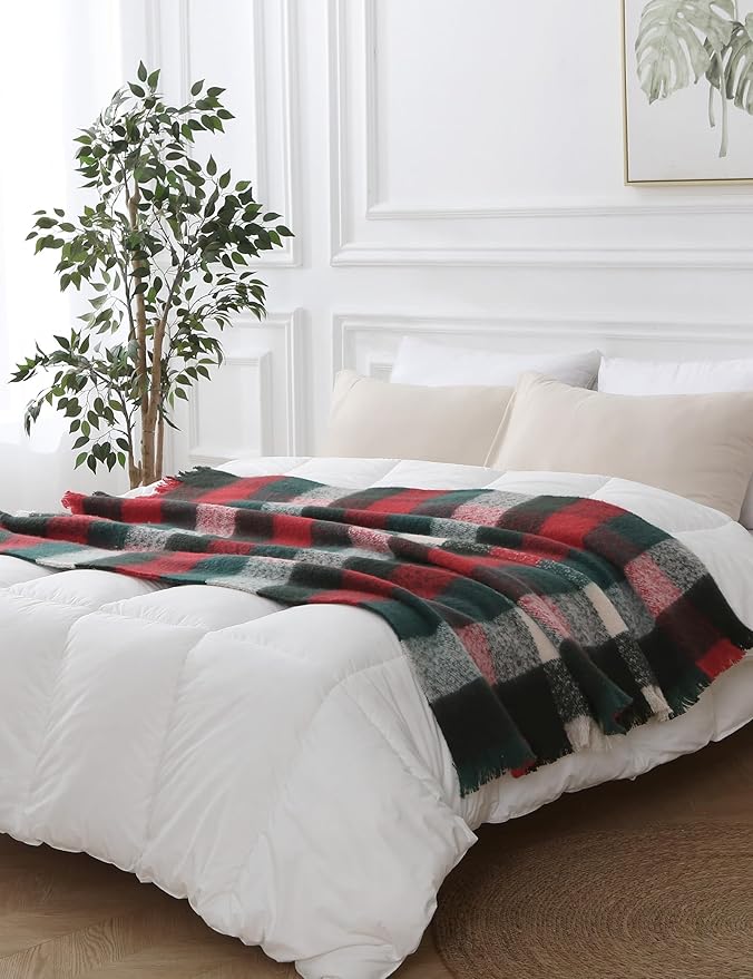 ZonLi Christmas Plaid Throw Blanket, 50" x 60" Decorative Blankets, Decorative Vintage Blanket with Tassel for Couch, Bed, Sofa, Chair, Outdoor, Cozy Warm Lightweight Farmhouse Blankets