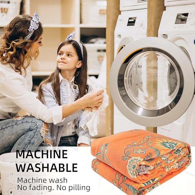 Boho Throw Blanket for Bed - 100% Pure Cotton Ultra Soft Rustic Quilt - Farmhouse Decor Bed Blankets, All Season Rustic Throw for Sofa Couch Chair(91''x 98'', Boho)