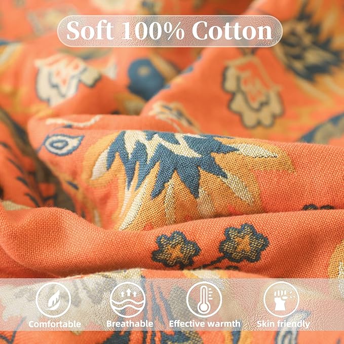 Boho Throw Blanket for Bed - 100% Pure Cotton Ultra Soft Rustic Quilt - Farmhouse Decor Bed Blankets, All Season Rustic Throw for Sofa Couch Chair(60"×80", Boho)