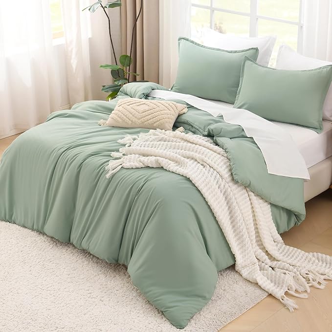 Litanika Comforter Full Size Set Sage Green, 3 Pieces Lightweight Bed Set, Solid Bedding Comforters Sets, Soft All Season Down Alternative Quilt Blanket