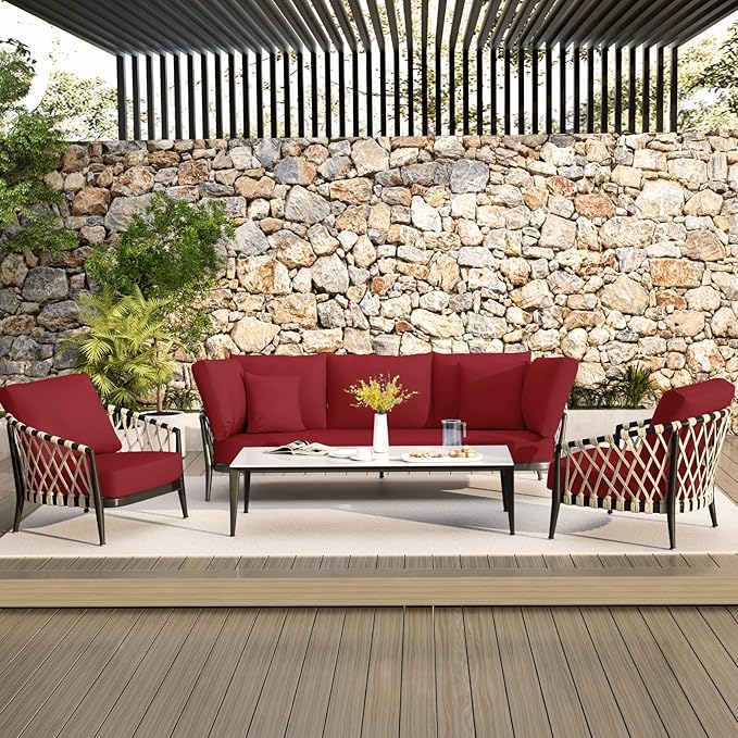 hyha Waterproof Couch Cushion Covers, Stretch Sofa Couch Seat Slipcover for Dog Washable, Non-Slip Waterproof Outdoor Cushion Covers for Patio Furniture Replacement (1 Piece for Large, Wine Red)