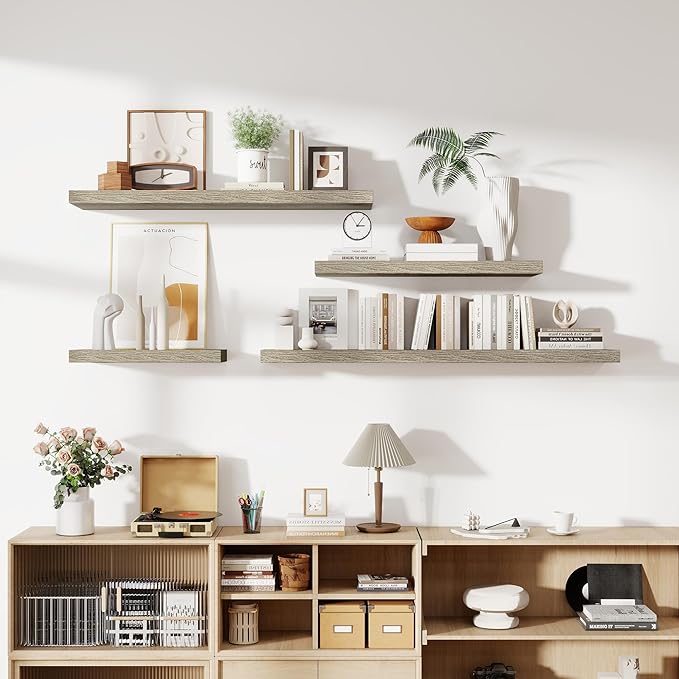 48 Inch Floating Shelves, 12 Inch Deep Floating Shelves for Wall, Floating Shelf with Invisible Brackets, 12 inch Deep Wall Shelves for Bathroom, Bedroom, Living Room, Vintage Gray Oak