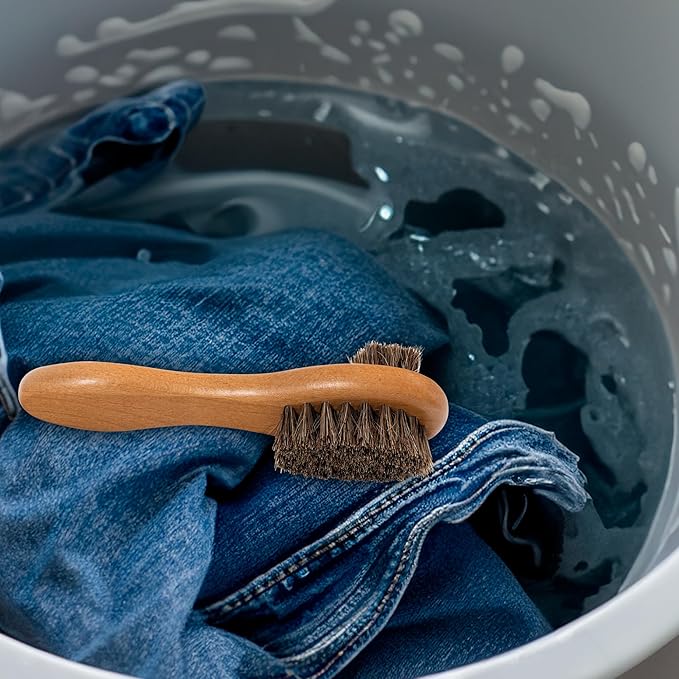 DUGATO Dual-Bristle Horsehair Laundry Stain Brush Set (2pcs) - Gentle & Tough Scrubbing for Clothes, Fabrics, Shoes - Pre-Wash Spot Treatment Tool