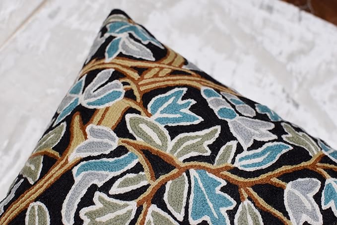 Cream Floral French Style Modern Floral Throw Pillow Cover - Hand Embroidered - 18x18 - White, Multicolor - Living Room, Bedroom, Outdoors, Accent, Home Staging