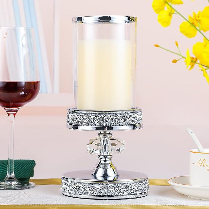 Candle Holder for Pillar Candle, Pillar Candle Holders for Wedding, Coffee Dining Table, Christmas, Table Centerpieces, Home Décor ZXC048D (1 Crystal Ball)