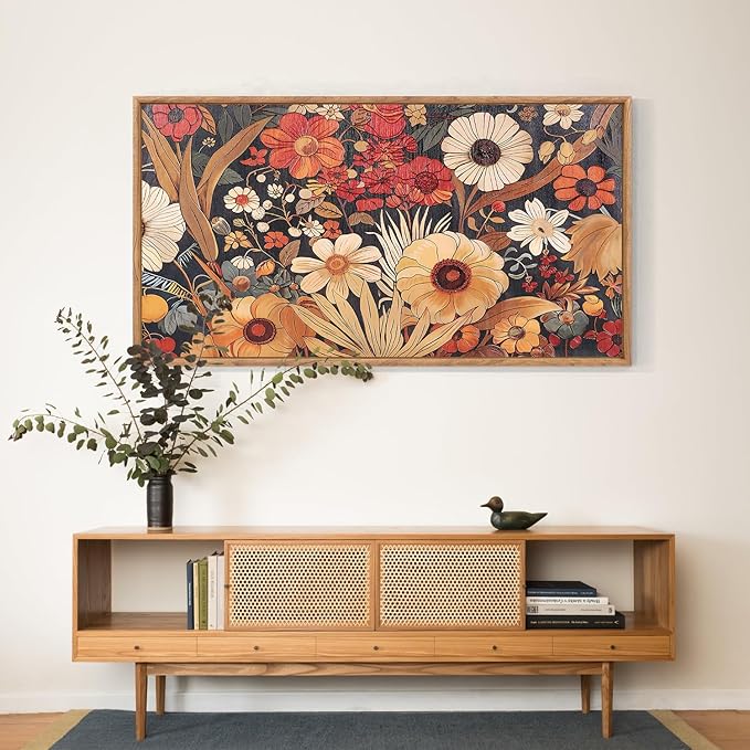 Aurlan Boho Burnt Orange Terracotta Wildflowers Framed Wall Art(40"x20"), Abstract Floral 3D Textured Canvas Artwork, Large Modern Vintage Botanical Nature Art Wall Decor for Home Office Living Room Bedroom