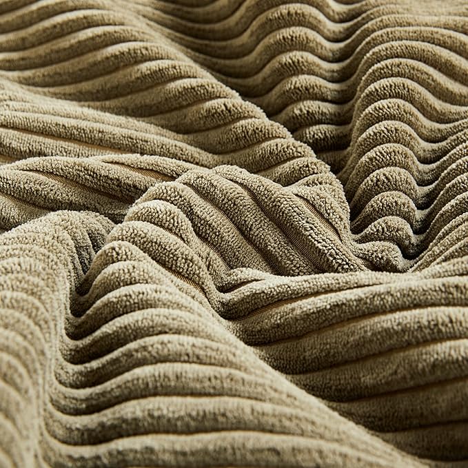 Fancy Homi 2 Packs Olive Green Lumbar Decorative Throw Pillow Covers 12x20 Inch for Living Room Couch Bed, Farmhouse Boho Home Decor, Soft Striped Corduroy Rectangle Accent Cushion Case 30x50 cm