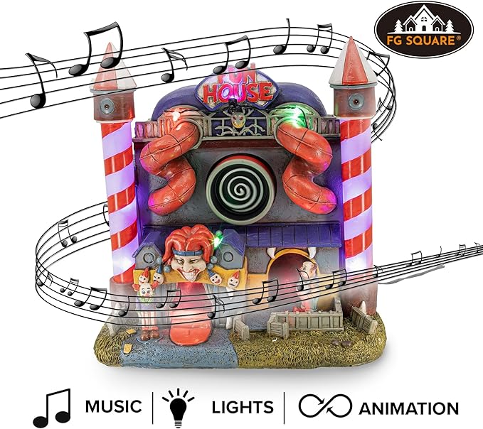 Carnival Funhouse Clown Theme Spooky Halloween Village Multi-Color LED Lights, Motion and Music 9.25" x 5.75" x 9.5"