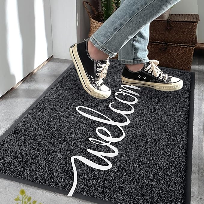 Door mat, Outdoor Indoor Welcome mat, Durable Non-Slip Easy to Clean Front Doormat, Entrance Rectangular Doormat, for high Traffic Areas (30" x 17.5", Black)