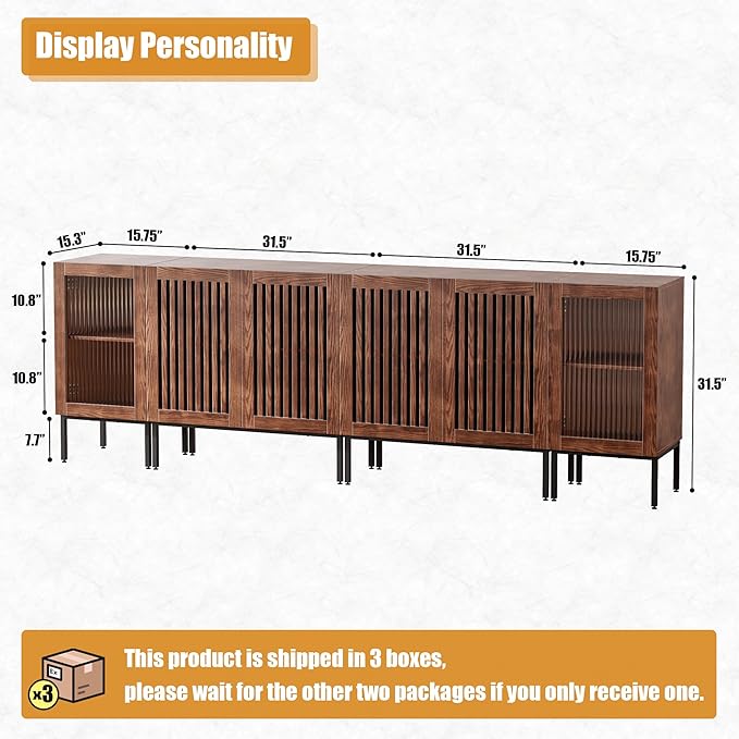 Farmhouse TV Stand for TVs up to 100 Inch, Entertainment Center TV Console with Storage Cabinets and Glass Doors,Media Console for Living Room,Brown