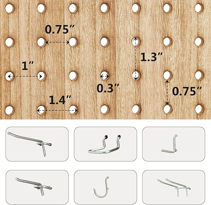 4 Panel Pegboard Wood Room Divider, 5.6Ft Pegboard Display Folding Privacy Screens, Peg Board Display Freestanding for Trade Show Craft Show Home Wall Organizer, Light Brown