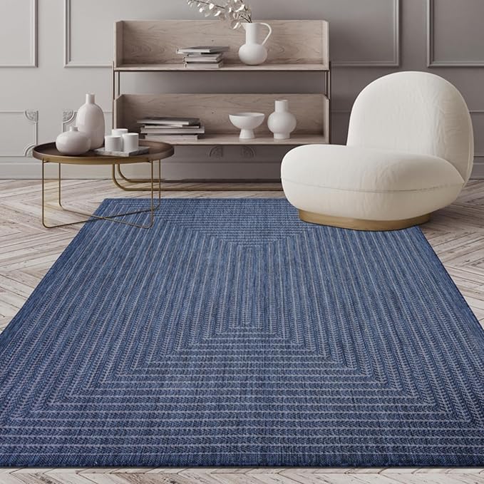Adiva Rugs Outdoor Indoor Area Rug, Weather Resistant, Easy to Clean, Stain Resistant Floor Mat for Dining Room, Backyard, Deck, Patio (Navy Weiss, 2' x 3')