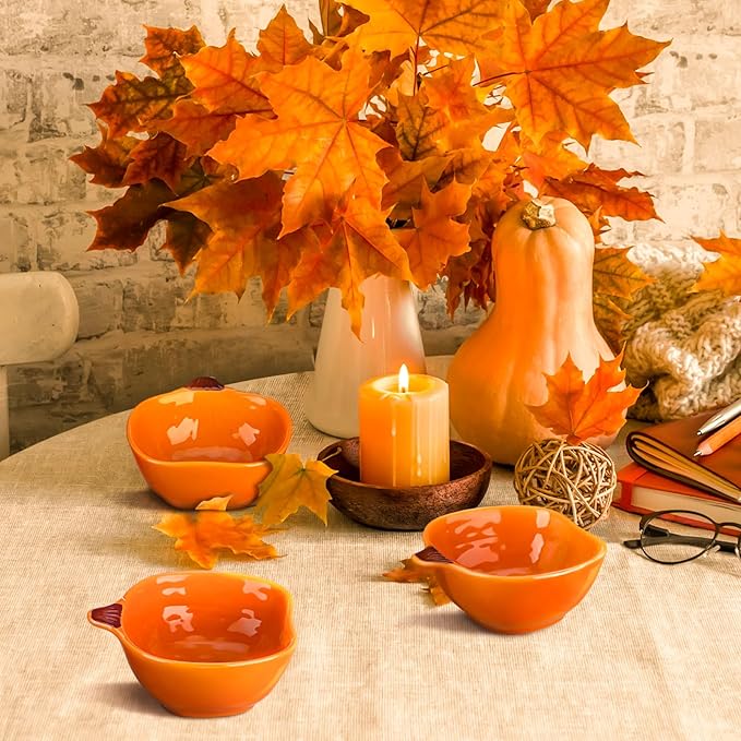 Dandat Fall Ramekins 6 oz Oven Safe Pumpkin Ceramic Ramekins Small Creme Brulee Dishes Dipping Pumpkin Baking Dish Shaped Bowl Plates for Serving Dip, Sauce, Condiments and Snack(24 Pcs)