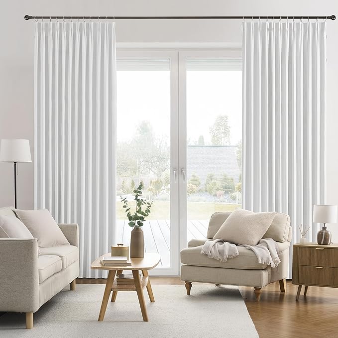 RAIN CITY Snow White Large Curtains 70 x 84 inch for Living Room Sliding Door 2 Panel Sets Back Tab Room Divider Pleated Linen Track Drapes for Bedroom Dining Room Farm House Cottage 7 Feet Long