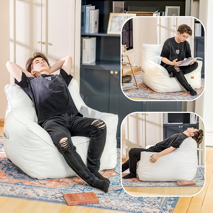 Bean Bag Chair with Filler, Bean Bag Sofa Chair with Tufted Soft Armrests Plush Lazy Sofa Comfy Chair,Large BeanBag Chair for Adults in Livingroom, Bedroom