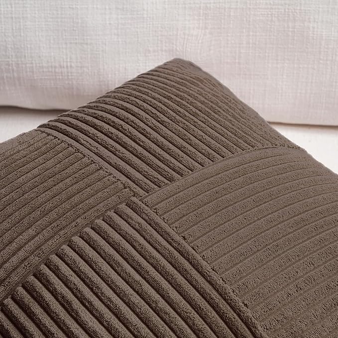 Fancy Homi 2 Packs Dark Brown Euro Decorative Throw Pillow Covers 26x26 Inch for Couch Bed, Rustic Farmhouse Boho Home Decor, Soft Corss Corduroy Patchwork Textured Square Cushion Case 66x66 cm