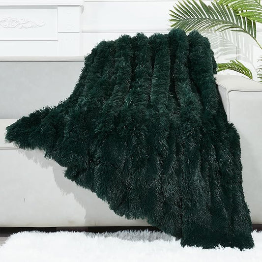 GONAAP Fuzzy Faux Fur Throw Blanket Twin Size Forest Green Super Soft Cozy Plush Fuzzy Shaggy Blanket for Couch Sofa Bed (Forest Green, Twin(60"x80"))