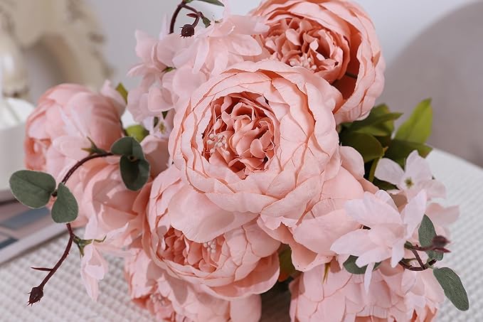 Duovlo Artificial Peony Silk Flowers Fake Flowers Vintage Wedding Home Decoration,Pack of 1 (New Pink)