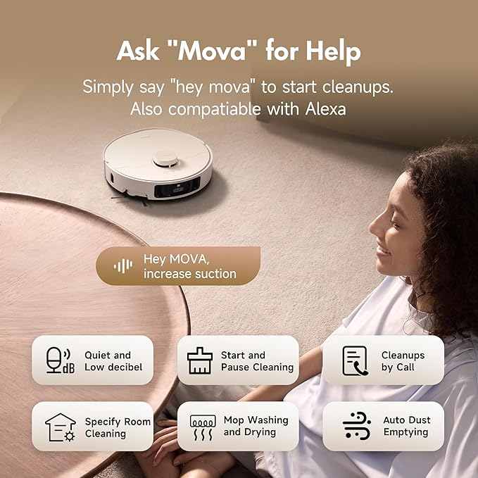 Mova P10 Pro Ultra Robot Vacuum and Mop 13,000Pa Suction, 140°F Hot Water Auto Mop Washing & Drying, Dual Spinning Extenable Mop,10.5mm Lifting for Carpet, 360°Obstacle Avoidance, App Control