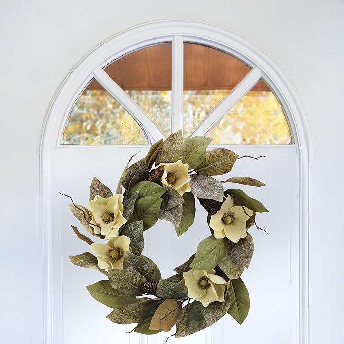 Admired By Nature 24" Magnolia Pine for Home Office Front Door Wreath, Wall Hanging Arrangement Decoration