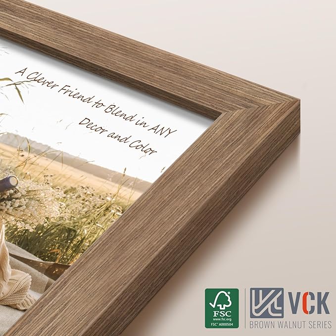 VCK 11x17 Picture Frame Set of 3 - Brown Walnut, Natural Textured Solid Wood Picture Poster Frame, Wall Gallery Frame