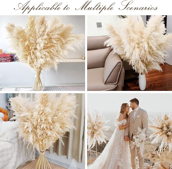 40" 11 PCS Dried Pampas Grass Decor Tall,Large Natural Beige pompas Grass,Tall Pampas Grass for Floor Vase,Wedding,Party,Farmhouse,Boho Home Decor,and Creating a Bohemian Ambiance