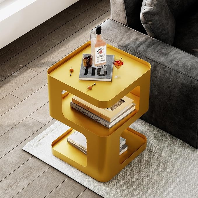 Gold Side Table,Modern end Table,Unique nightstand,Bedside Tables,Metal Accent Side Table with Storage for Living Room Bedroom Couch,no Assembly Required