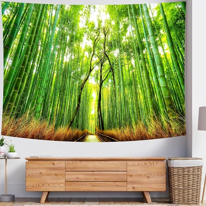 Delur Forest Pathway Tapestry Sunset Tropical Rainforest Nature Tree Tapestry Wall Hanging Sunrise Scenic Natural Green Landscape Headboard for Bedroom Living Room Home Decor (51.2" x 59.1")