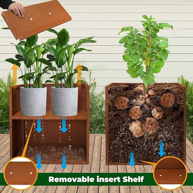 Galvanized Steel Metallic Heavy Planter for Outdoor Plants Metal Outdoor Planter Spliced Flower Box with Partitions for Outside,Indoor,Garden (Corten, 30 * 12 * 24)