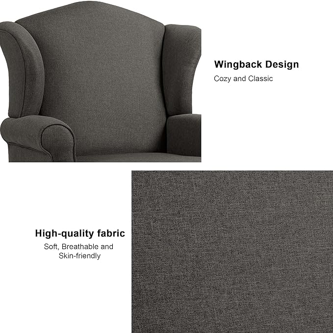 Accent Chair, High Back Upholstered Armchair with High Resilience Sponge & Wood Legs, Mid-Century Modern Comfy Single Sofa Reading Chairs for Living Room, Bedroom (Dark Grey, Set of 1)