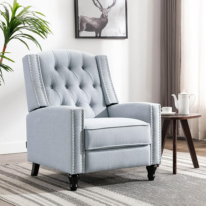 Fabric Push Back Recliner Chair Mid Century Tufted Single Comfy Reading Sofa Chair for Living Room/Bedroom/Home Theatre, Grey