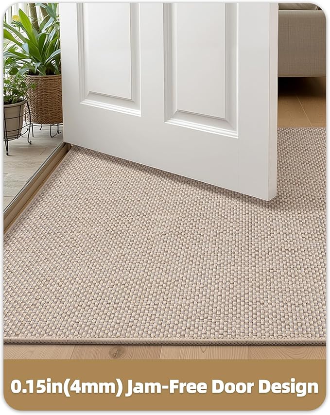 Color&Geometry Front Door Mat Indoor 48"x72", Ultra Non Slip Rubber Backed Dirt Trapper, Low Profile Thin washable, Easy Clean Entry Entryway Rug Door Mat Indoor Entrance, Khaki (Rolled-up NO Creases)