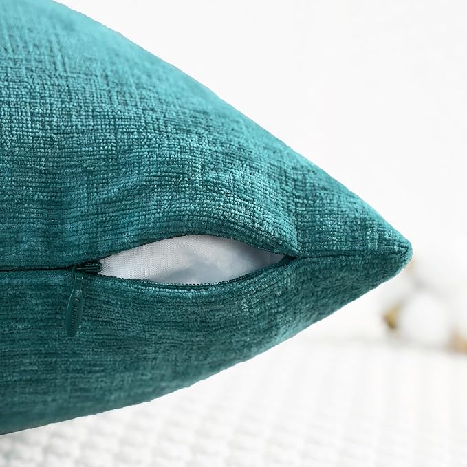 CaliTime Throw Pillow Covers Decorative 22 X 22 Inches Pack of 2 Cozy Chenille Cushion Cases for Couch Sofa Bed Living Room Home Teal