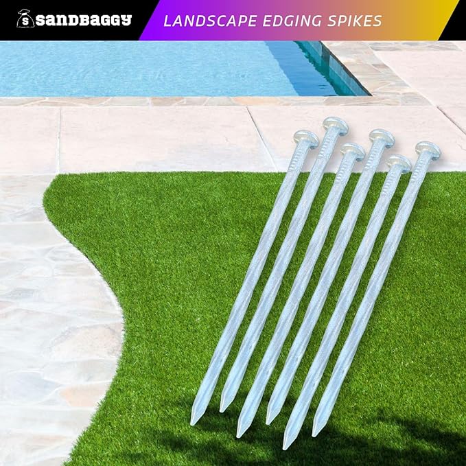 Sandbaggy 6 inch Galvanized Landscape Edging Spikes - Spiral Landscape Nails - 7 Gauge Steel - Great for Hard Rocky Soil - Also Great for Paver Edging, Artificial Turf, Landscape Fabric (200, 6 inch)