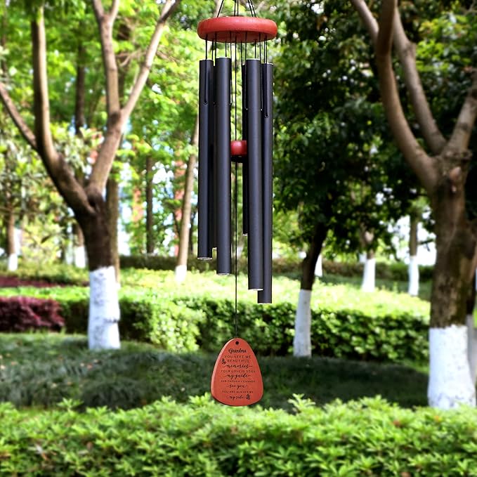 Memgift Memorial Wind Chime for Loss of Grandma - Solid Beech Wood Sympathy Gift - Outdoor Bereavement Wind Chime for Garden, Patio - in Remembrance of Grandmother 32 Inch