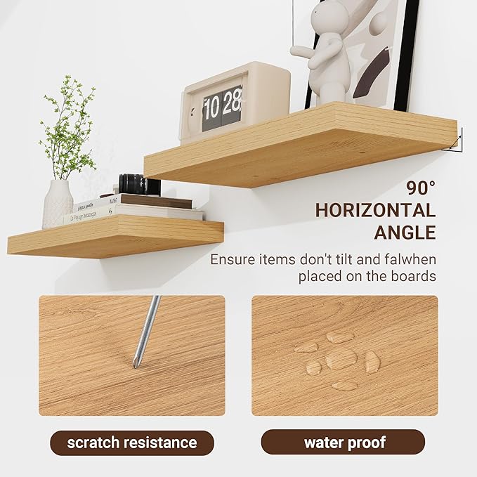 48 Inch Floating Shelves, 3D Textured Wood Grain, 48"x9.25"x1.5" Inch Deep Floating Shelves for Wall, Wooden Shelves for Bathroom, Bedroom, Living Room, Natural