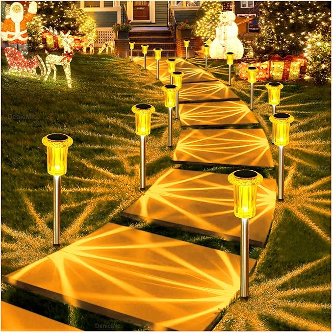 DenicMic Halloween Solar Lights Outdoor 10 Pack Orange LED Waterproof Yard Garden Patio Backyard Pathway Walkway Landscape Lawn Outside Fall Decorations Outdoor