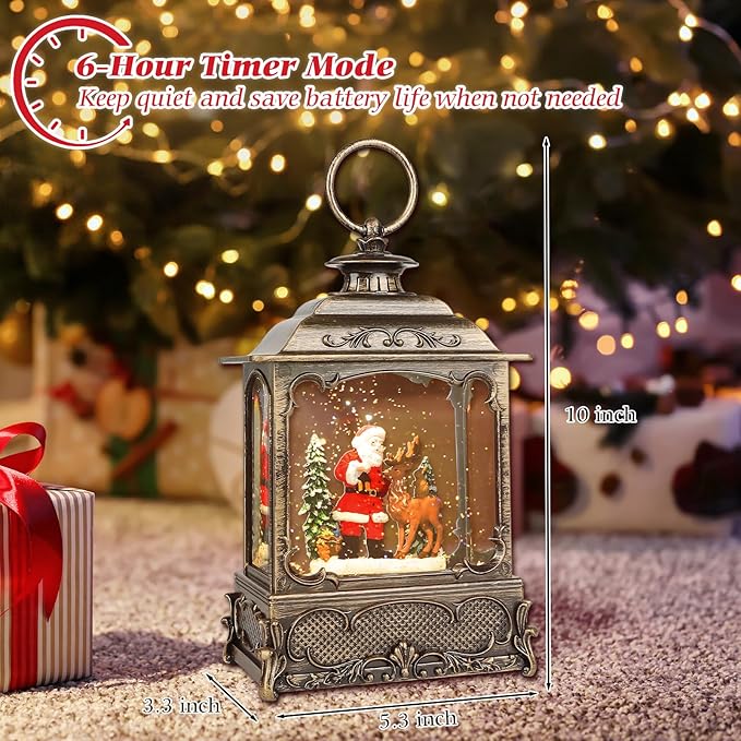 Christmas Snow Globes,Christmas Decorations for Home,with 6 Hour Timer,Musical Snow Globe,Battery Or USB Powered,Christmas Lantern,Christmas Festival Decor, Santas Reindeer