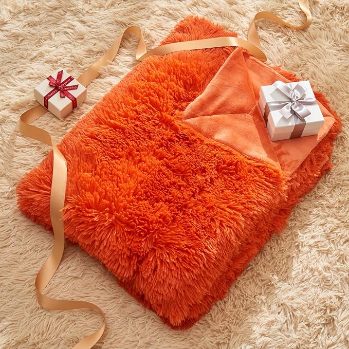 GONAAP Fuzzy Faux Fur Throw Blanket Orange Super Soft Cozy Plush Fuzzy Shaggy Blanket for Couch Sofa Bed (Orange, Throw(50"x60"))