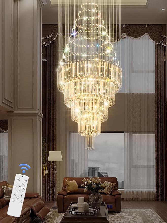Flashing God 40''X120 High Ceiling Chandelier Crystal Raindrop Gold Chandeliers Staircase Large Chandelier Villa Entrance Foyer Pendant Light Foyer High Ceiling Light 15 GU10 Bulb Dimming
