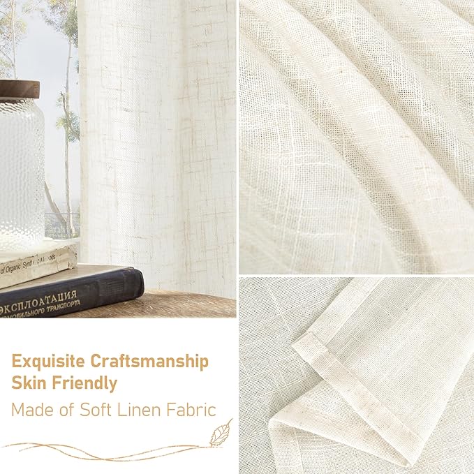 LAMIT Cream Linen Curtains 72 inches Long for Bedroom, Linen Textured Light Filtering Semi Sheer Bronze Grommet Natural Boho Drapes for Living Room, 2 Panels Set, 34 x 72 Inch
