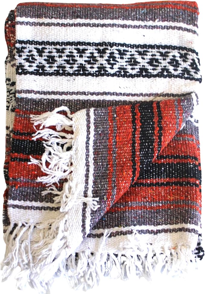 Del Mex Classic Mexican Blanket, Large Authentic Woven Falsa Throw (70"x50"), Artisan Southwest Décor for Beach, Yoga, Outdoors (Terracotta)