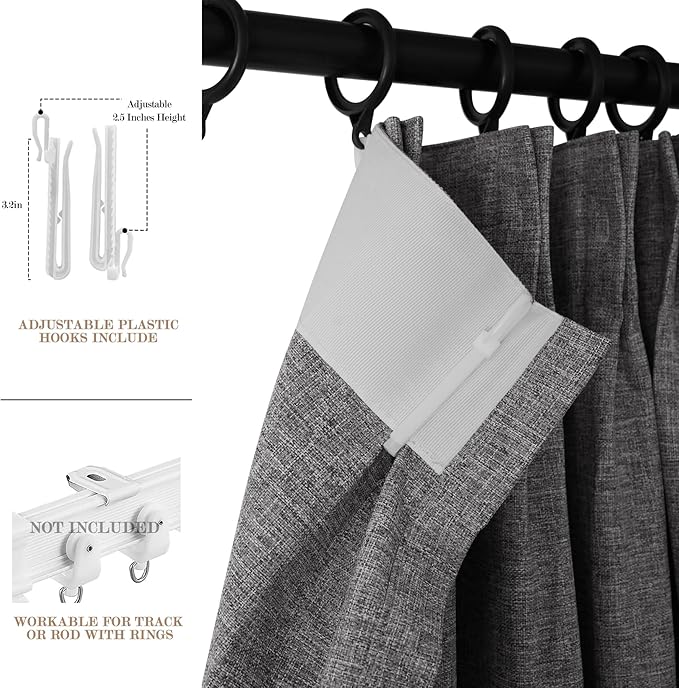 Room Divider Curtains Screen Partitions, Linen Look 100% Blackout Drapery 108 Inches Long, 100" Wide Pinch Pleated Window Drapes, Privacy Protecting, Light Blocking, (1 PC, Gray)