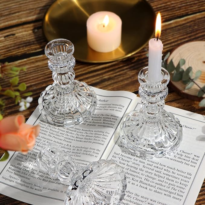 Candlestick Holders Set, 4" H Taper Candle Holders Bulk, 12Pcs Glass Candle Holders for Wedding, Festival, Party & Windowsill Decor